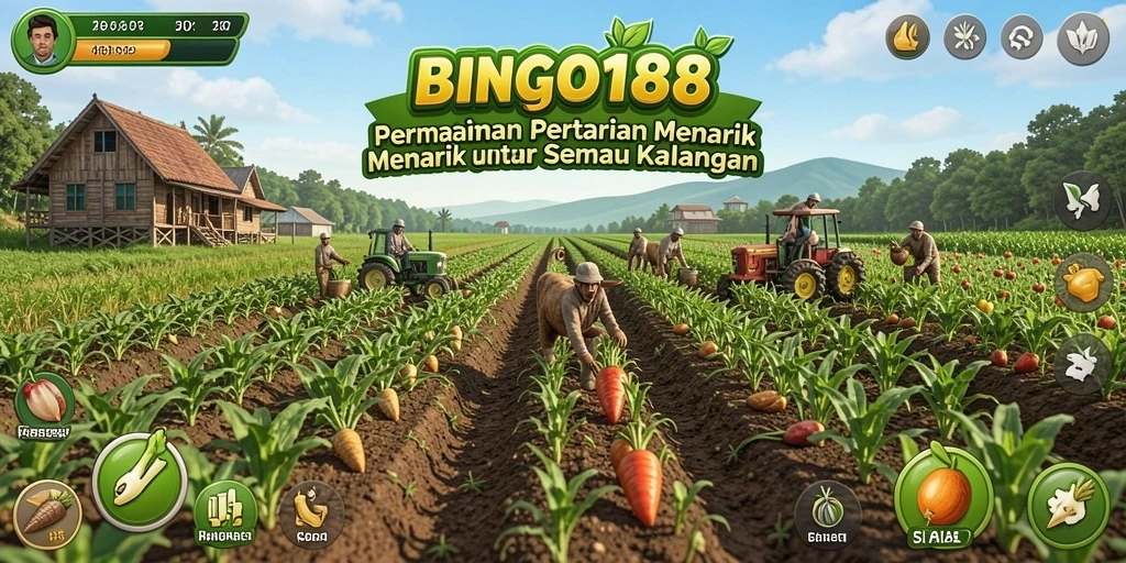 Screenshot gameplay BINGO188 menampilkan aktivitas bertani yang seru.