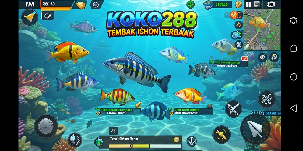 Tampilan gameplay KOKO288 saat menembak ikan di bawah laut.