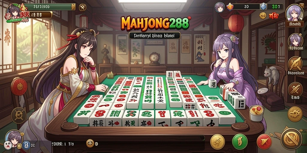 Tangkapan layar gameplay MAHJONG288 dengan karakter anime yang menarik.