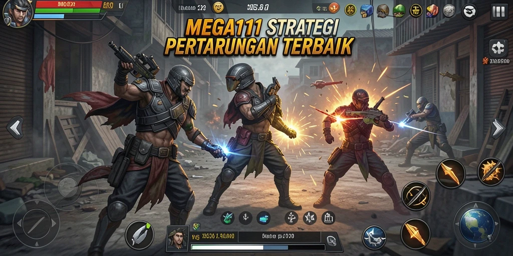 Screenshot gameplay MEGA111 menampilkan strategi pertempuran yang mendebarkan.