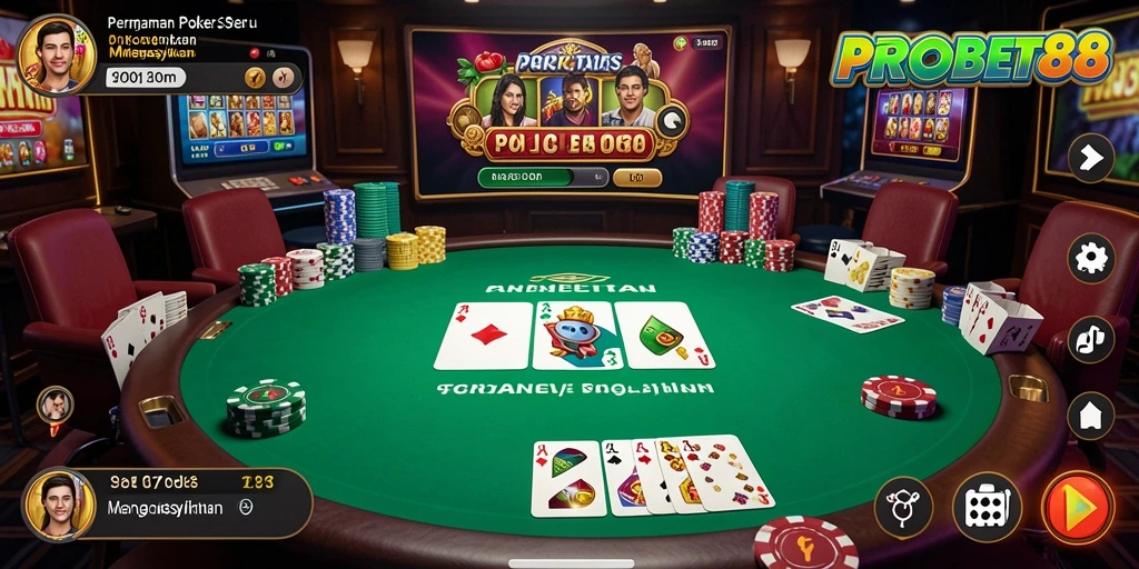 Tangkapan layar utama PROBET88 menampilkan suasana permainan poker yang seru dan interaktif.