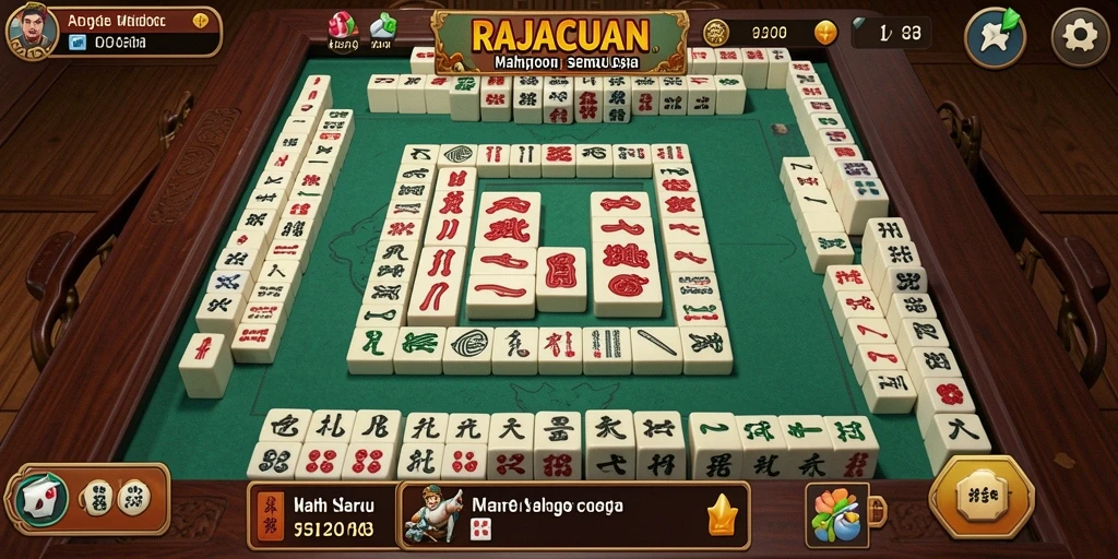 Tampilan gameplay menarik dari RAJACUAN dengan variasi ubin Mahjong.