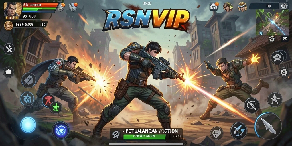 Tangkapan layar RSNVIP menampilkan pertarungan action yang intens dan visual menakjubkan.