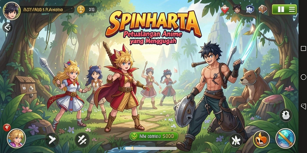 Tangkapan layar SPINHARTA menampilkan aksi seru dan karakter anime ikonik.